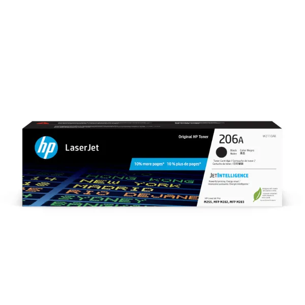 HP 206A (W2110A) Color LaserJet M255dw, M283 Black Toner Cartridge (1,350 Yield)